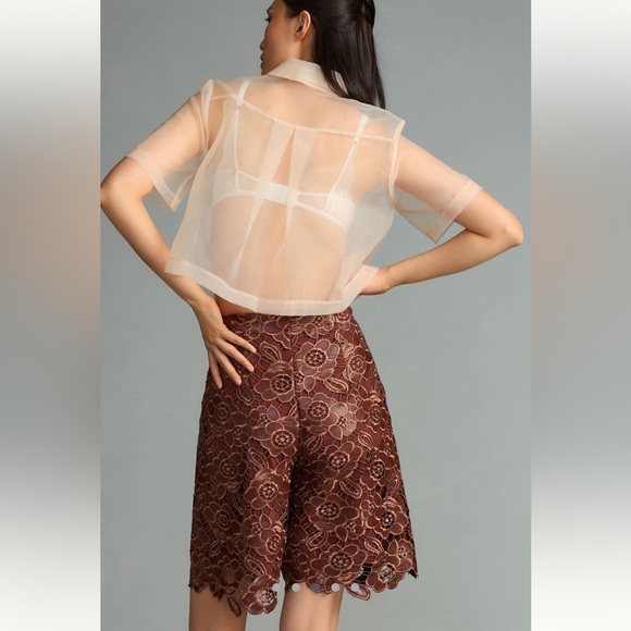 NWT Anthropologie Floral Faux Leather City Shorts in Cocoa Plum - Picture 3 of 5